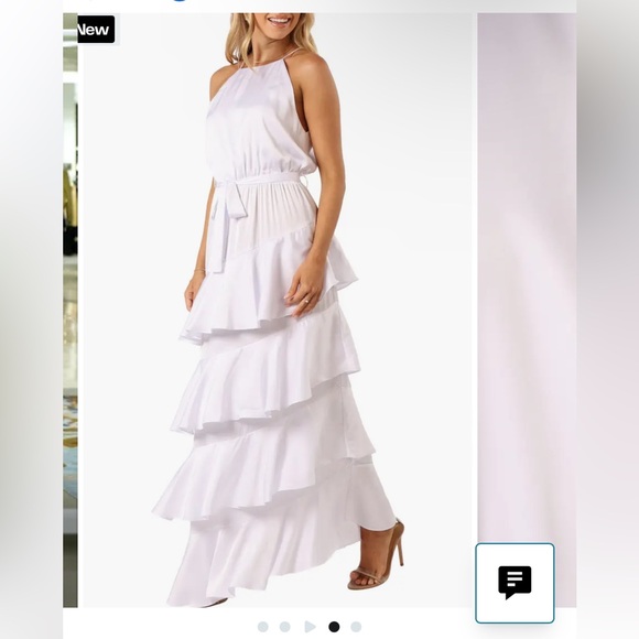Petal & Pup Beautiful Annalise Ruffle Satin Dress White Maxi Dress Sz 4! - Picture 3 of 14